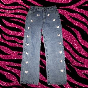 Wide Leg Heart Print Jeans